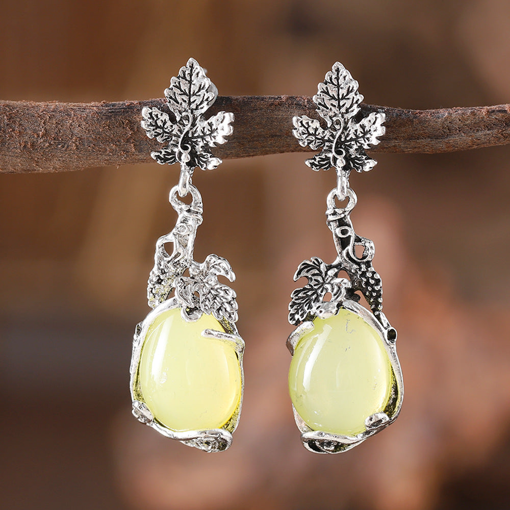 Wholesale Vine leaf inlaid opal drop earrings