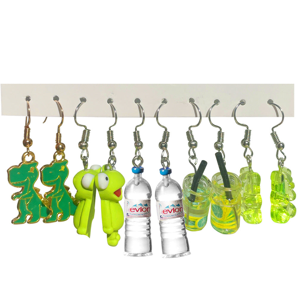 Wholesale 5pcs/pack Hot Sale Sweet Cool Cute Resin Funny Cartoon Flower Strawberry Mushroom Earrings Set