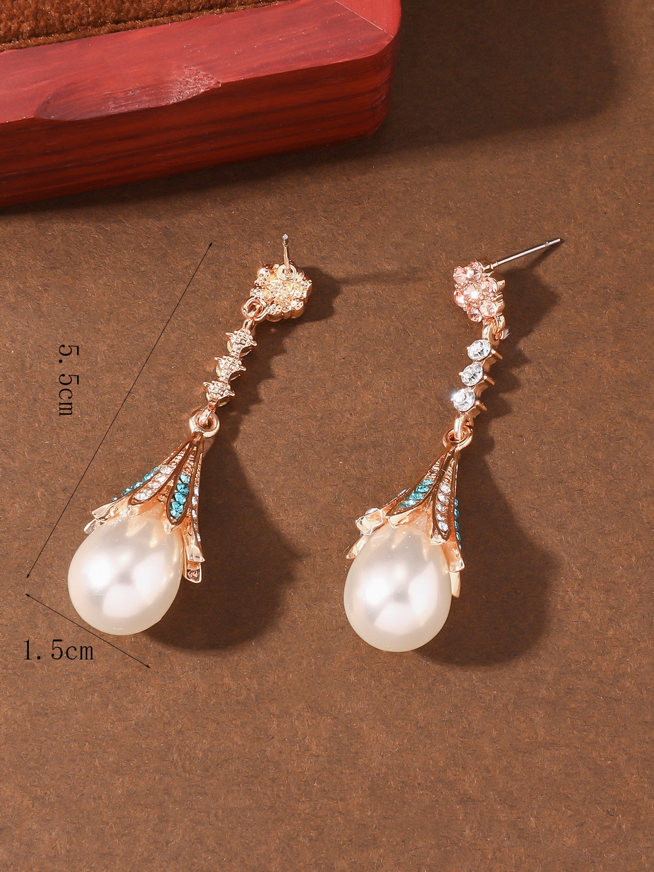 Wholesale Vintage Micro-Inlaid Zircon Flower Long Pearl Earrings