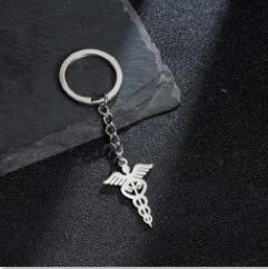 Wholesale Vintage Double Snake Staff Medical Rescue Logo Angel Wings Keychain