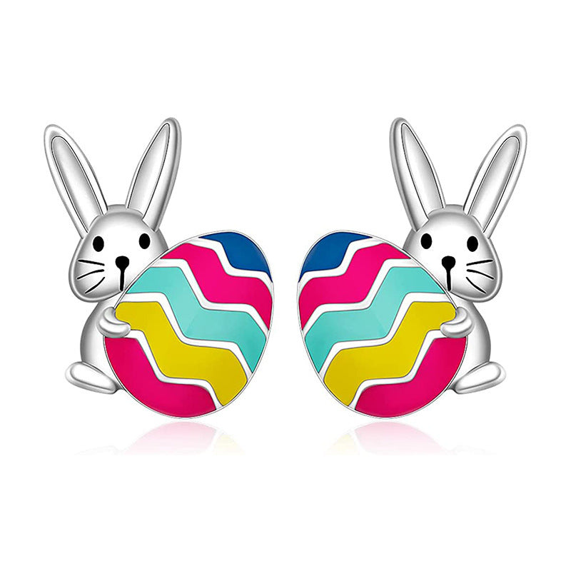 Wholesale Easter Egg Alloy Color Oil Dropping Wave Pendant Spring Carnival Party Earrings