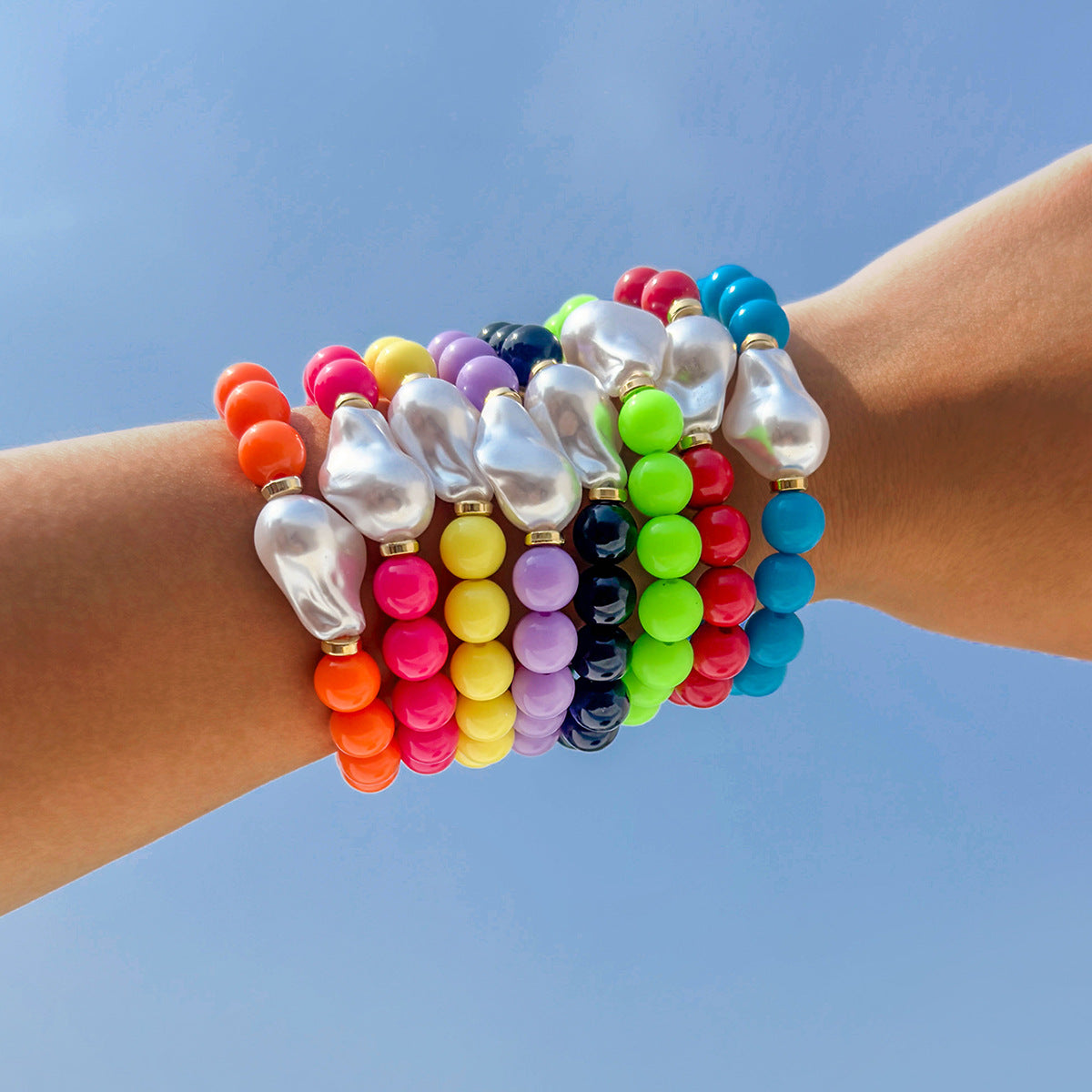 Wholesale fresh dopamine shaped imitation pearl color summer bracelet