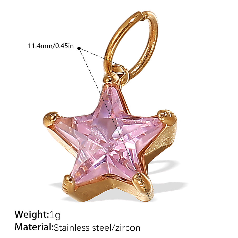 Wholesale Stainless steel 18K gold-plated geometric colorful gemstone rectangular star pendant necklace