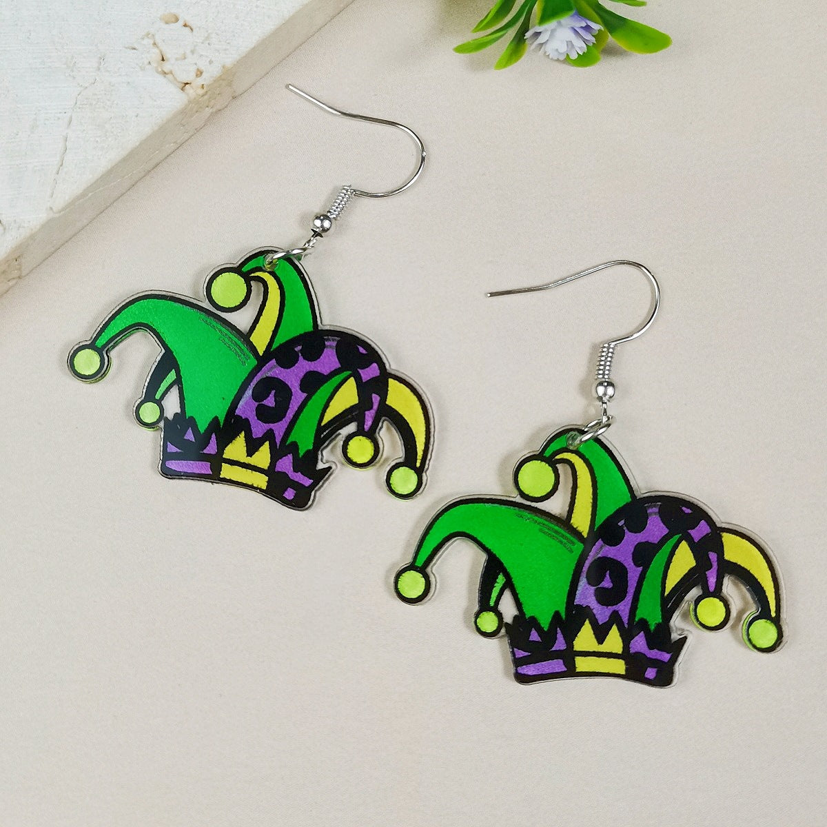 Wholesale St. Patrick's Day Carnival Party Clown Hat Masked Girl High Heels Earrings