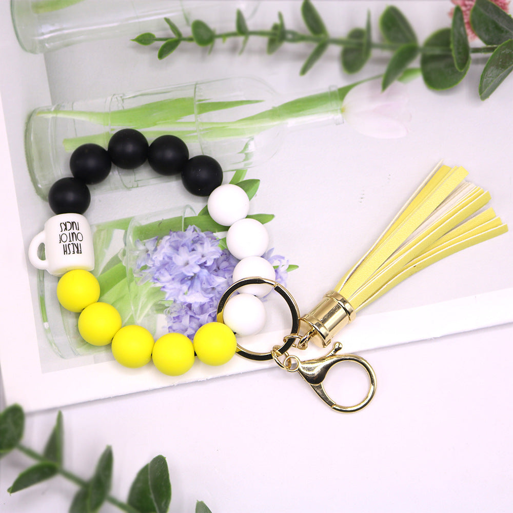 Wholesale MoM Coffee Cup Silicone Beaded Wrist Keychain