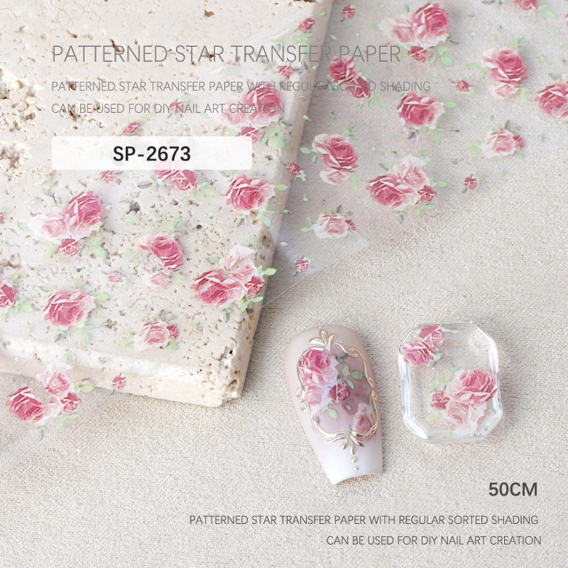 Wholesale Nail art starry sky paper transfer paper stickers palace rose flower transfer paper starry sky stickers rose flower starry sky stickers