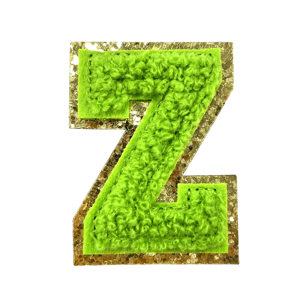 Wholesale Gold Glitter A Z Letter Patches Towel Embroidery Appliques Self Adhesive For Coats Stylish DIY Fashion Accessory