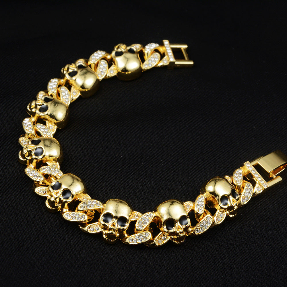 Wholesale Trendy Black Cuban Necklace And Bracelet Set With Rhinestones Zinc Alloy Jewelry Accessory For Everyday Wear
