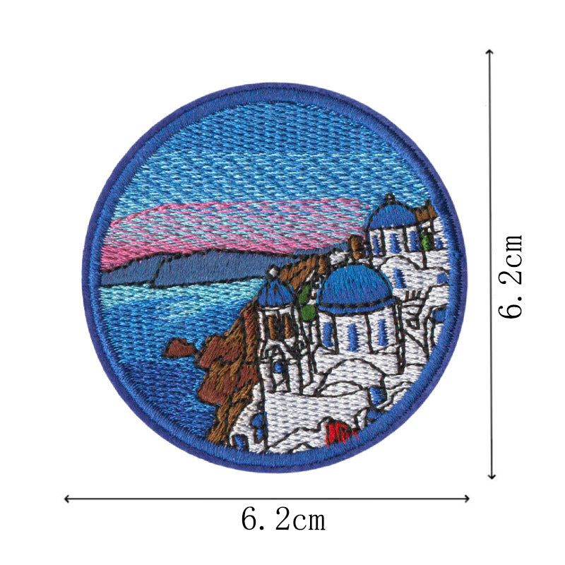 Wholesale Embroidered World Scenery Iron On No Sew Patches Set Of 9 Travel Windmill Badge Chic DIY Clothing Backpack Fashion Accessory Boutique Resale Gift