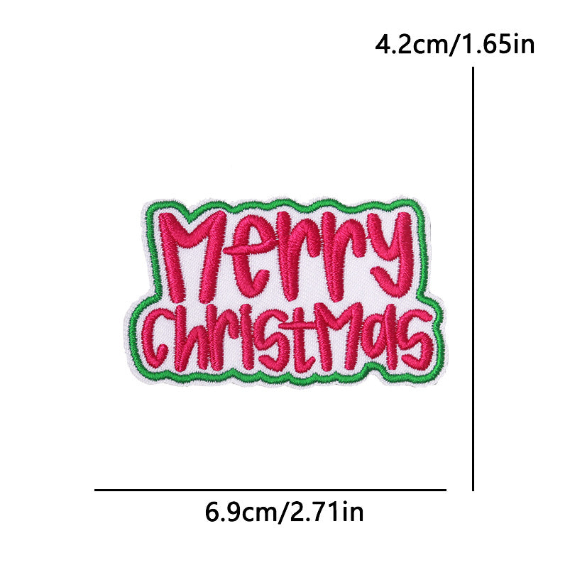 Wholesale Polyester Cartoon Christmas Letter Embroidered Patches For Clothing Hats Phone Cases DIY Decorative Accessory