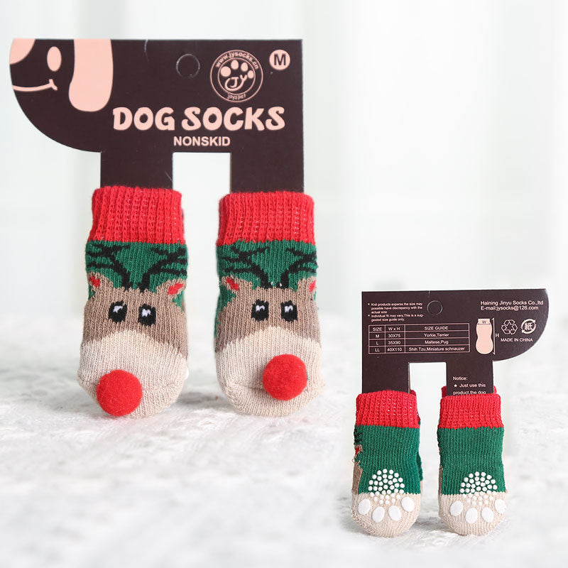 Wholesale Santa Claus Socks Pets Small and Medium Dogs Autumn and Winter Warm Elastic Shoes