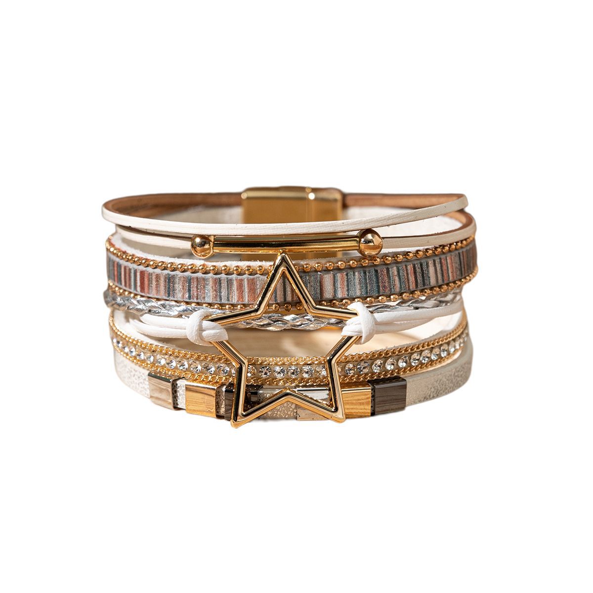 Wholesale Bohemian style pentagram magnetic buckle Layered Bracelet Set