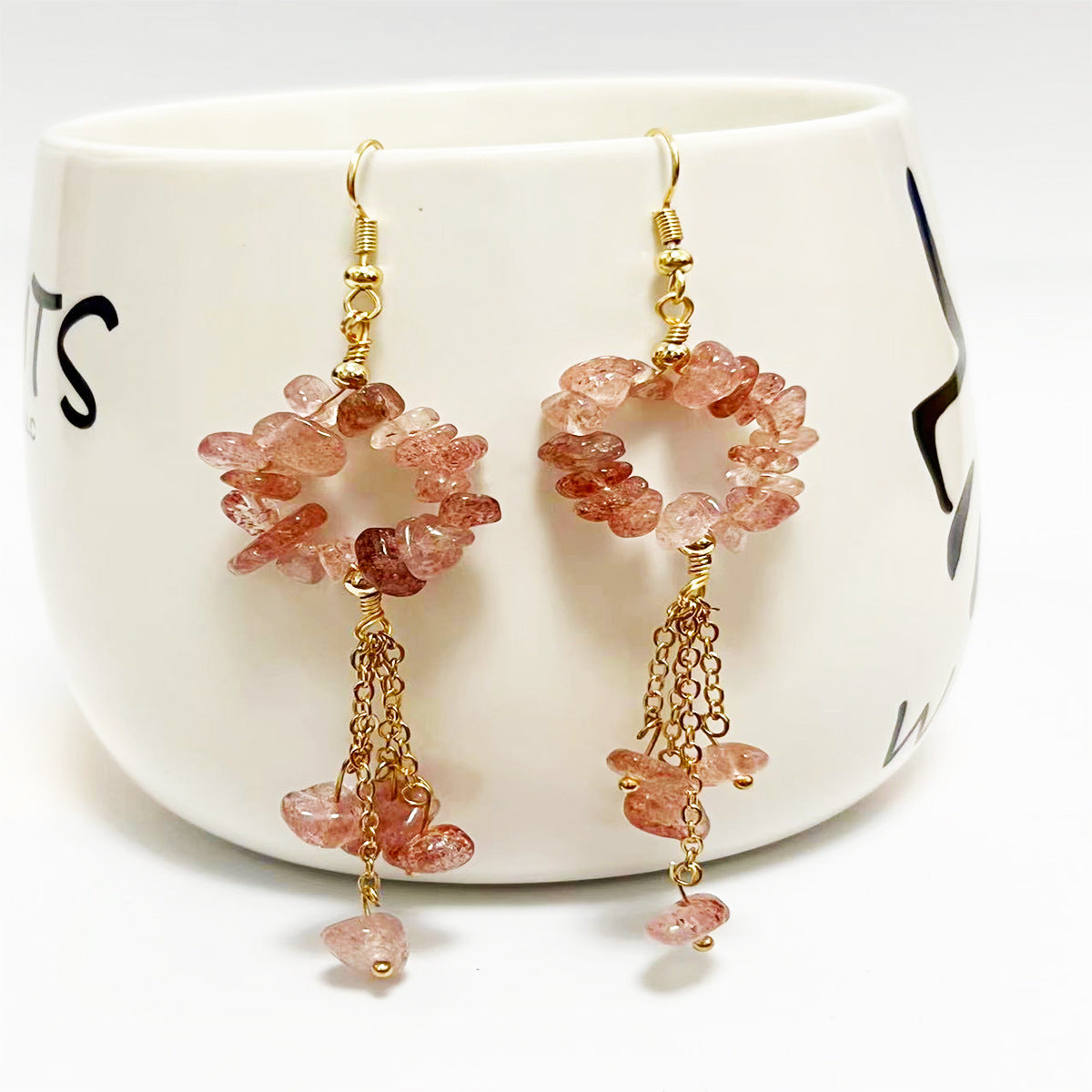 Wholesale Crystal Colorful Sweet Natural Crushed Stone Tassel Earrings