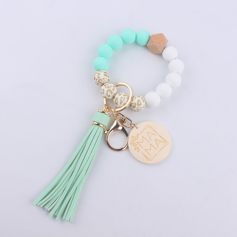 Wholesale Printed Silicone Beaded Wrist Keychains
