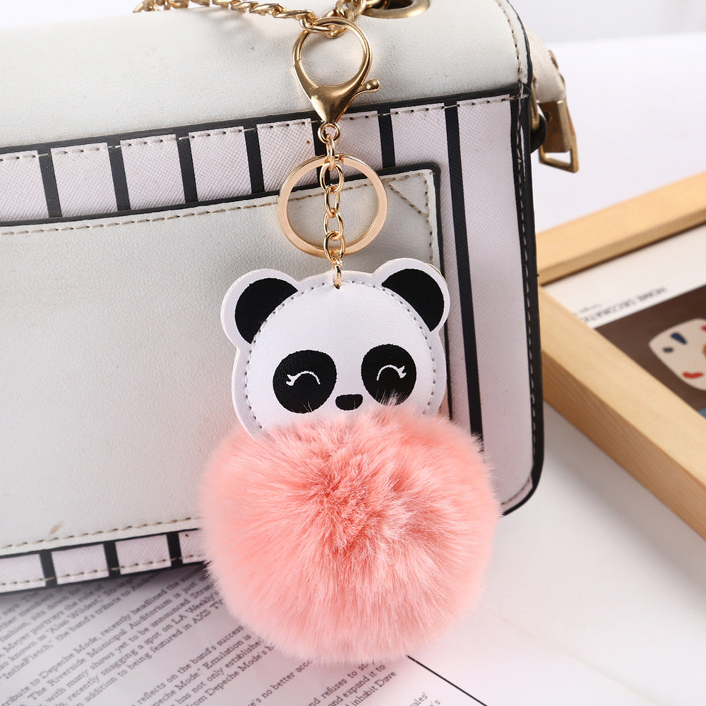 Wholesale Cartoon Panda Fur Ball Alloy Keychain