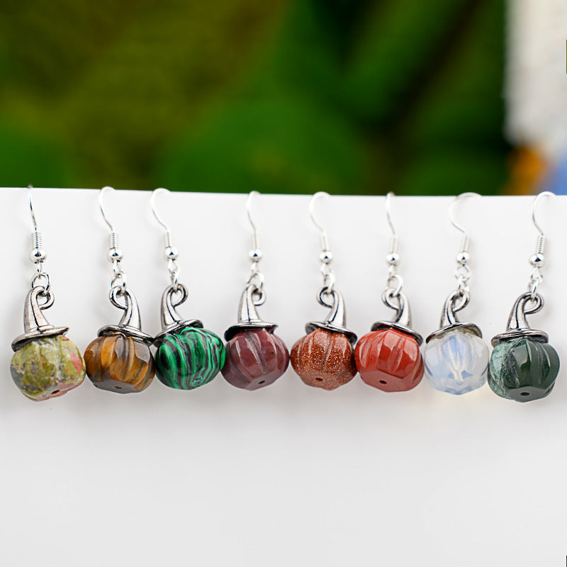 Wholesale  Vintage Agate Pumpkin Crystal Pumpkin Shaped Witch Hat Earrings