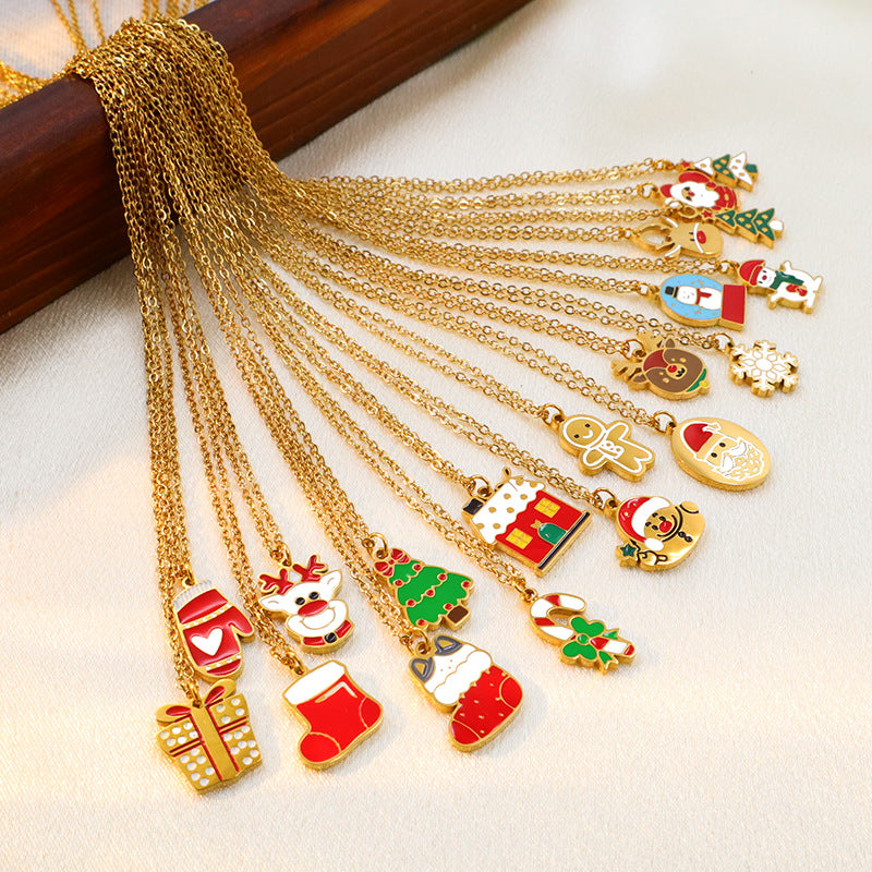 Wholesale Christmas Elk Snowman Bell Necklace