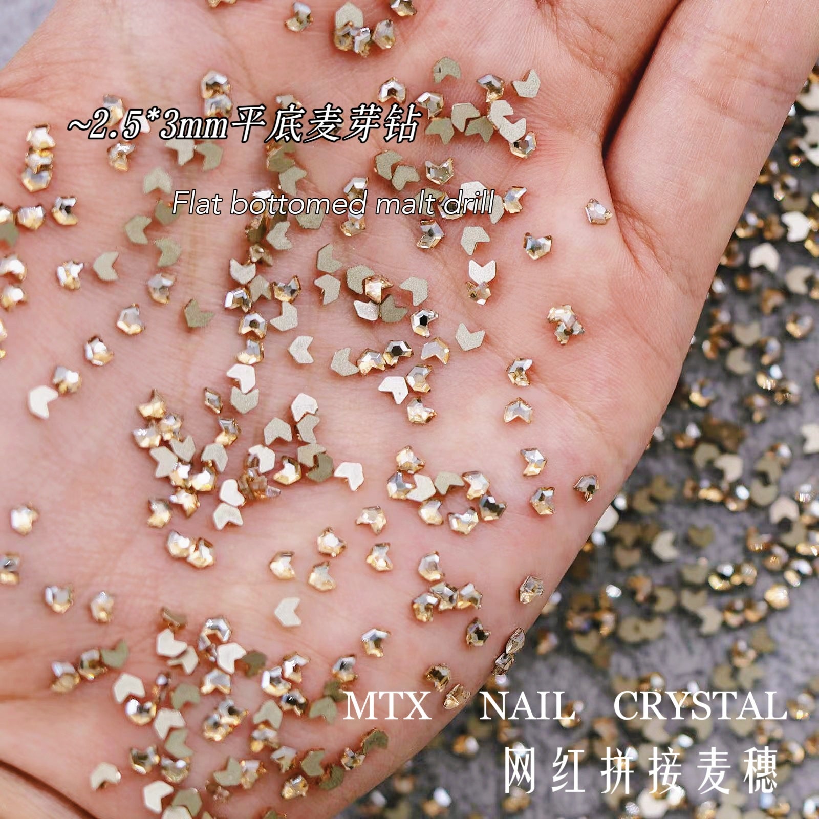 Wholesale 100pcs K9 Nail Art Wheat Germ Diamond Flat-bottomed Diamond Small Transparent White Wheat Ear Crystal Shaped Diamond Nail Art Accessories