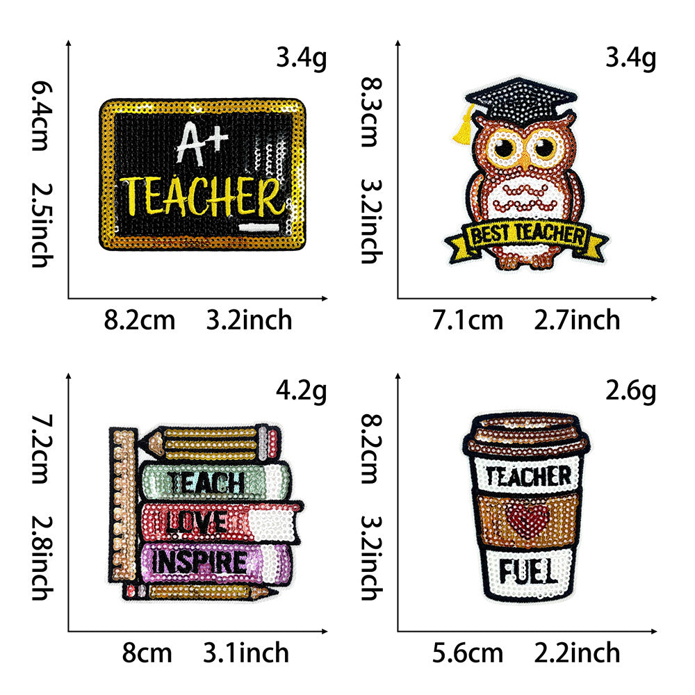 Wholesale Teacher S Day Owl Book Sequin Patch Iron On For Coat Gift