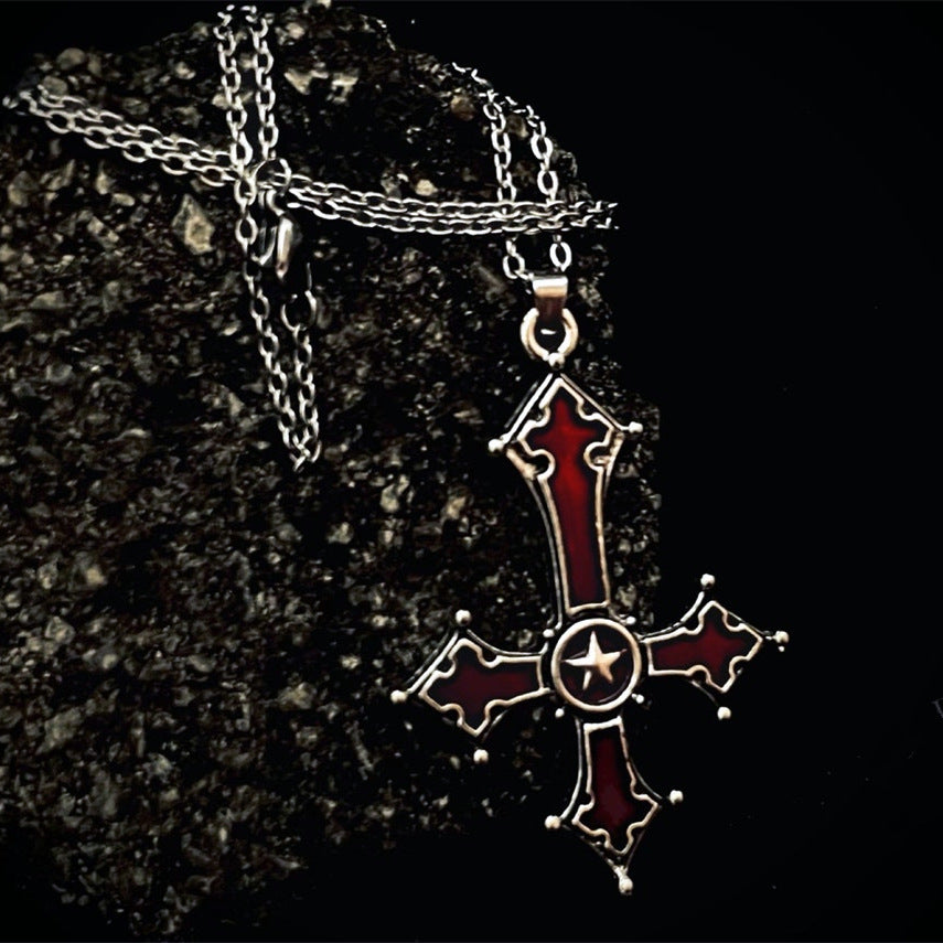 Wholesale Blood Red Gothic Inverted Cross Pendant Alloy Necklaces
