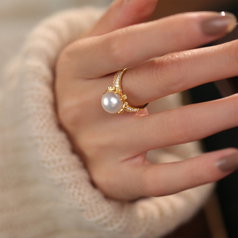 Wholesale Copper Plated 18k Gold Full Diamond Pearl Rings