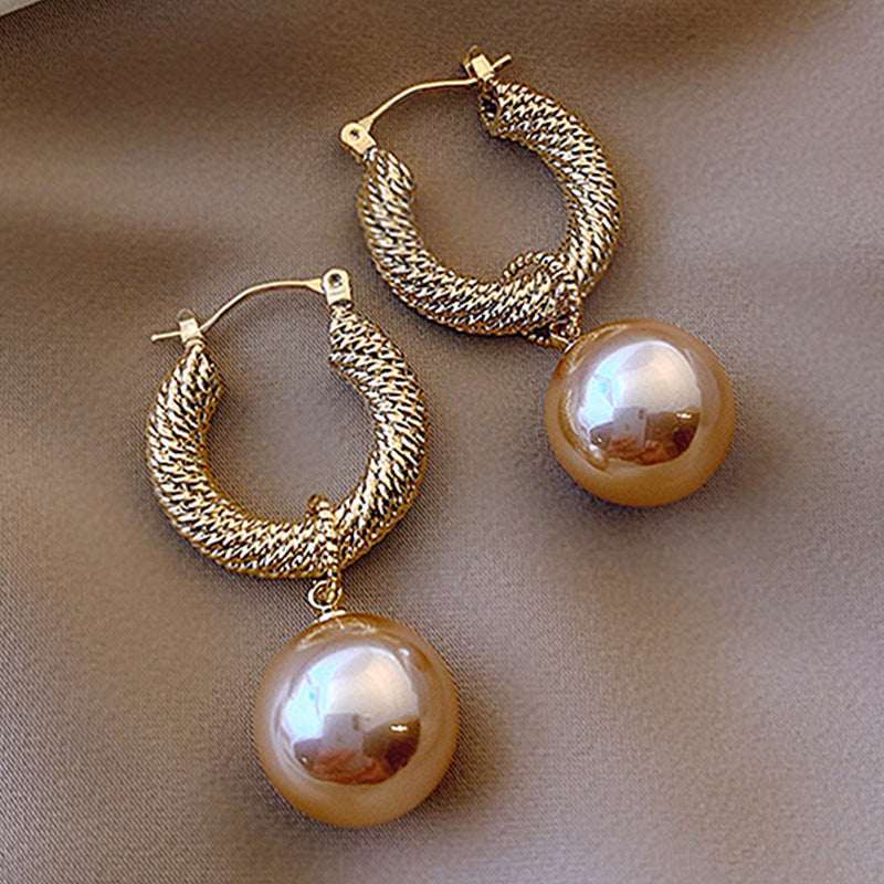 Wholesale Braided Champagne Imitation Pearl Hoop Earrings