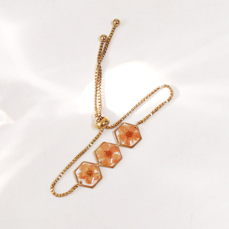 Wholesale 6pcs Real Flower Pearl Bush Hexagonal Everlasting Flower Bracelet