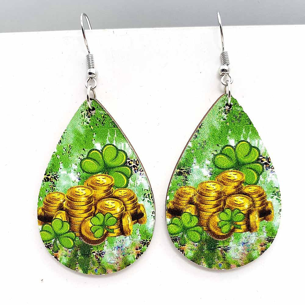 Wholesale St. Patrick's Day Irish Clover Penguin Owl Wooden Earrings