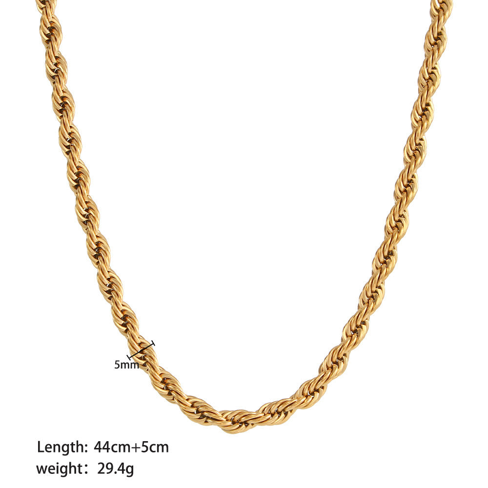 Wholesale Stainless Steel 18k Gold Hip-hop Fashion Twist Chain No Fading Titanium Steel Necklaces
