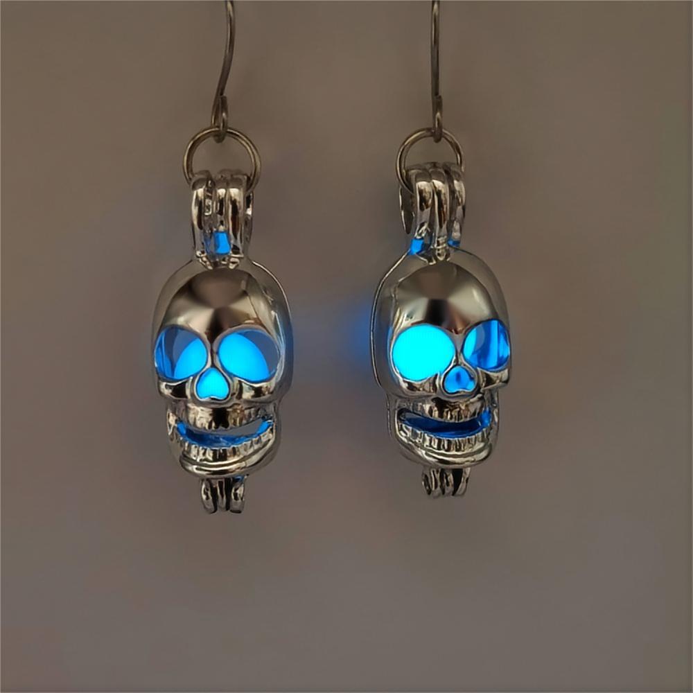 Wholesale Halloween smooth hollow skeleton luminous ghost head earrings