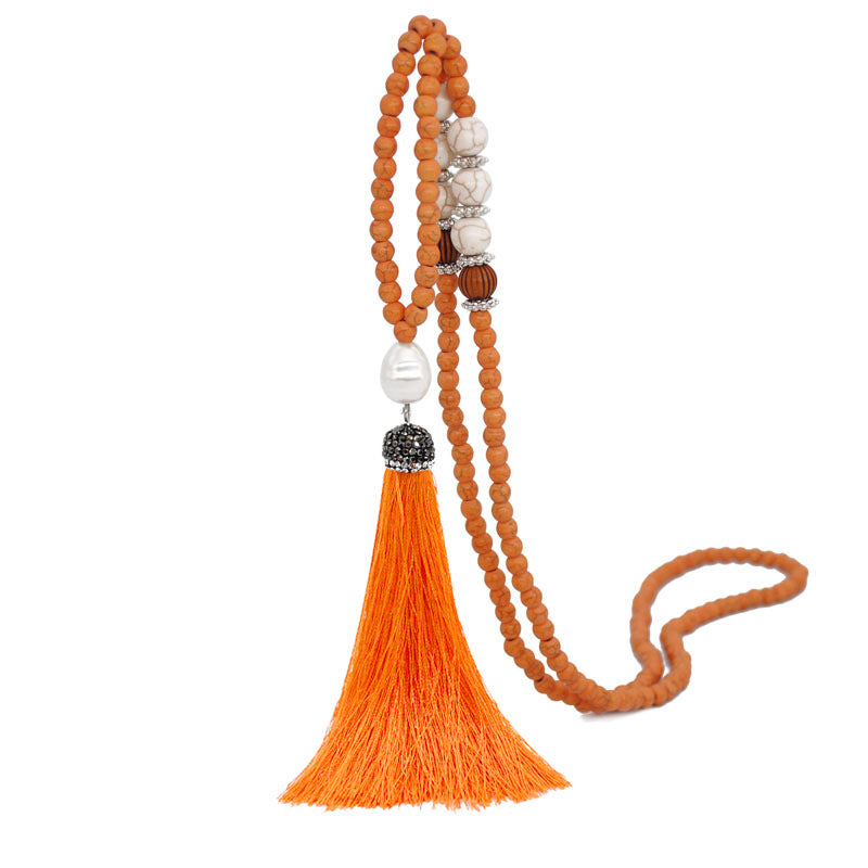 Wholesale Pearl Full Diamond Silk Thread Tassel Necklace Sweater Chain