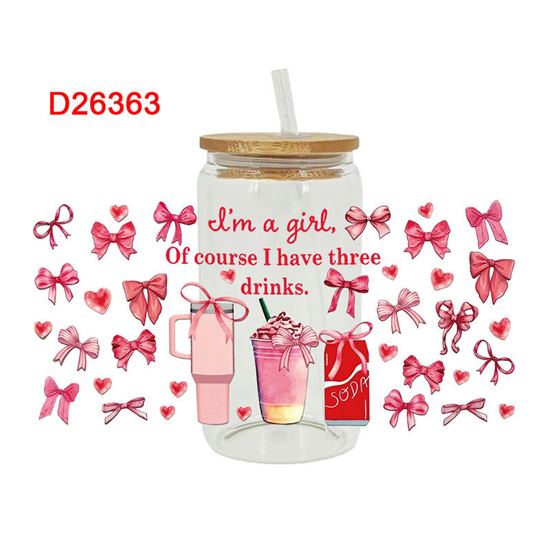 Wholesale pink bow  16oz Cup UV DTF Wraps