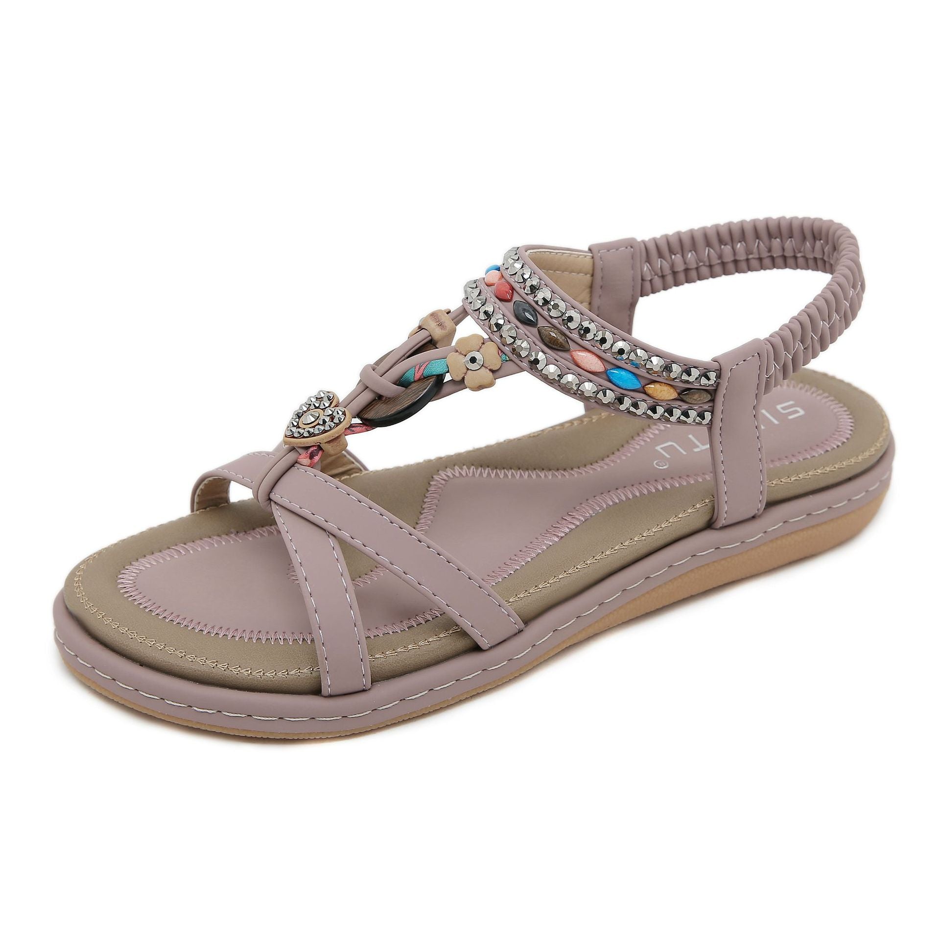 Wholesale of Women's Rhinestone Beach Flat Bottomed Rubber Sandals