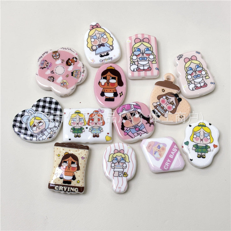 Wholesale 100pcs/pack Through-hole cartoon doll print irregular beaded pen accessories OLY Exclusive