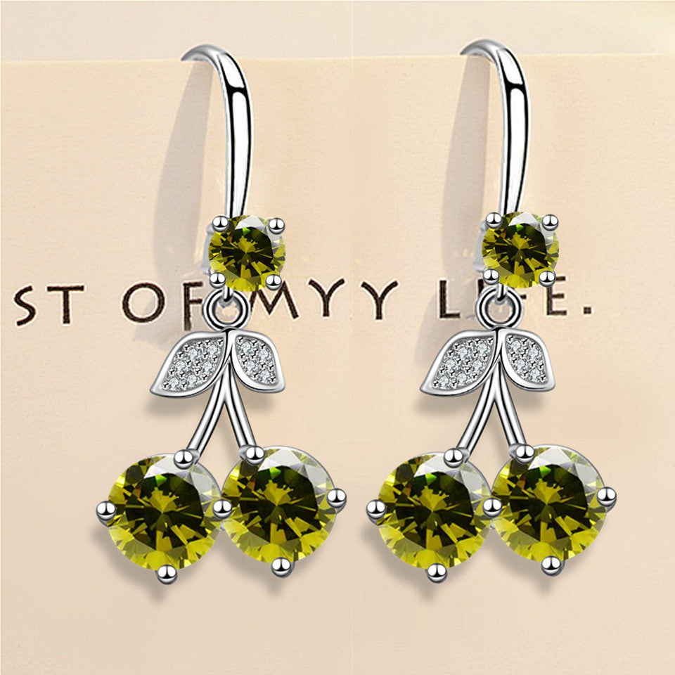 Wholesale Cherry inlaid medium length colored zircon earrings