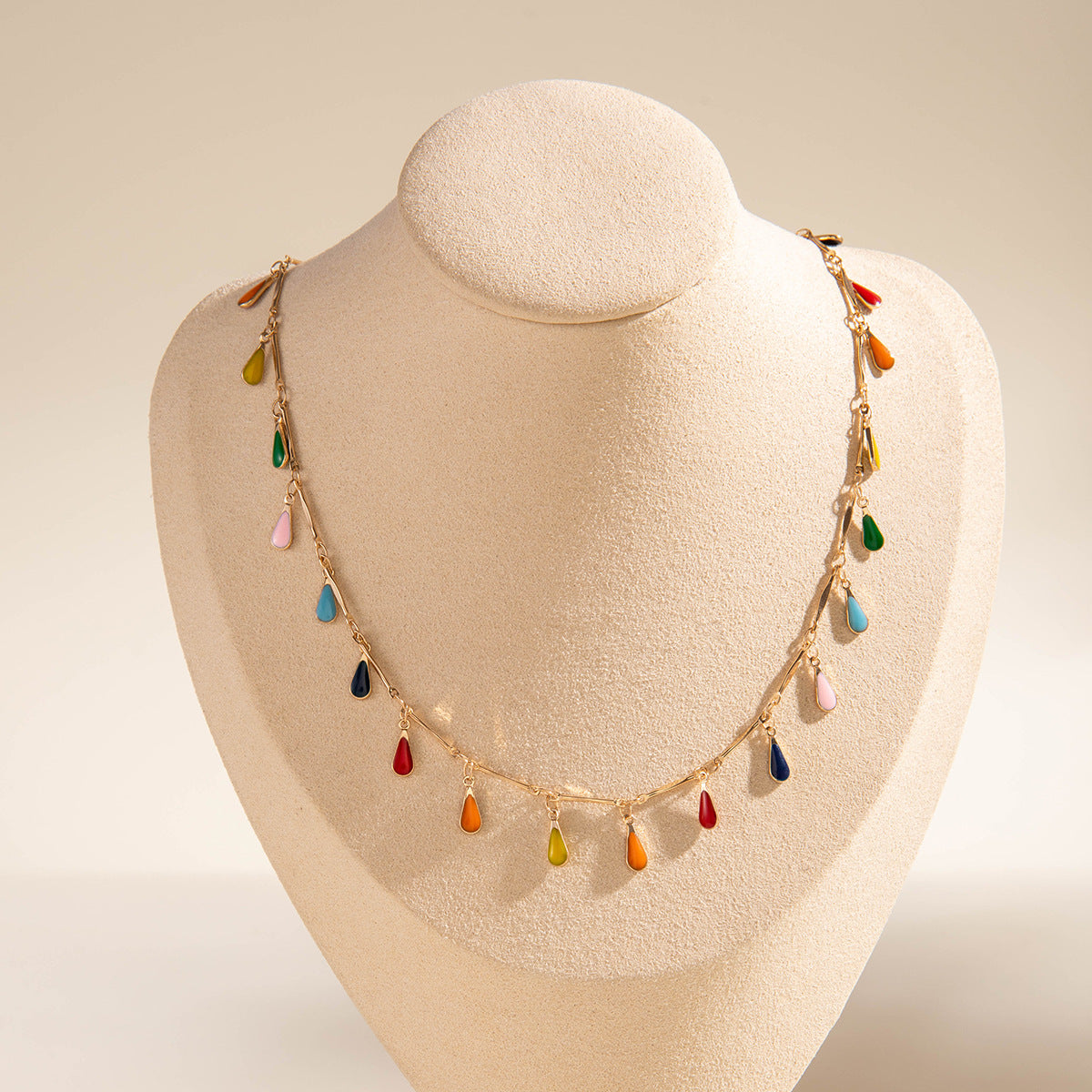 Wholesale Colorful crystal metal clavicle necklace with Y-shaped chain layering