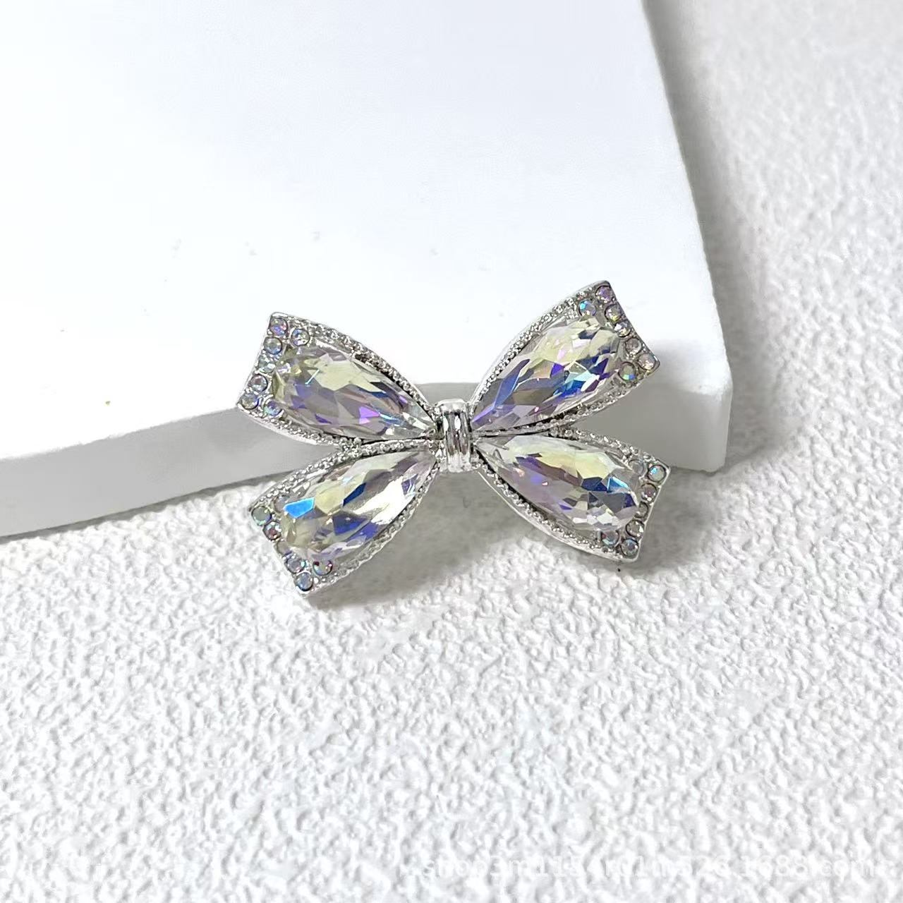 Wholesale Alloy Multicolor Crystal Bowknot Straight Hole Loose Beads