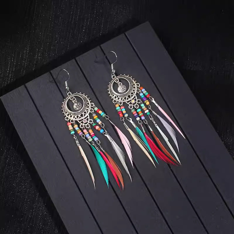 Wholesale Ethnic style super fairy high-end feather earrings