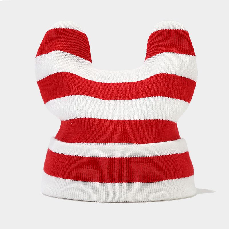 Wholesale Striped Cow Ears Knitted Hat Beanie Winter Hat