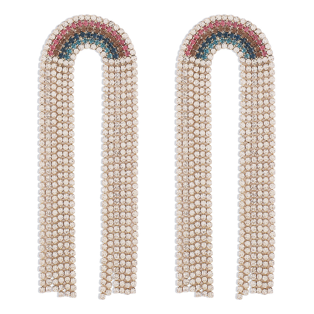 Wholesale Rainbow Tassel Pride Month Exaggerated Full Diamond Long Earrings