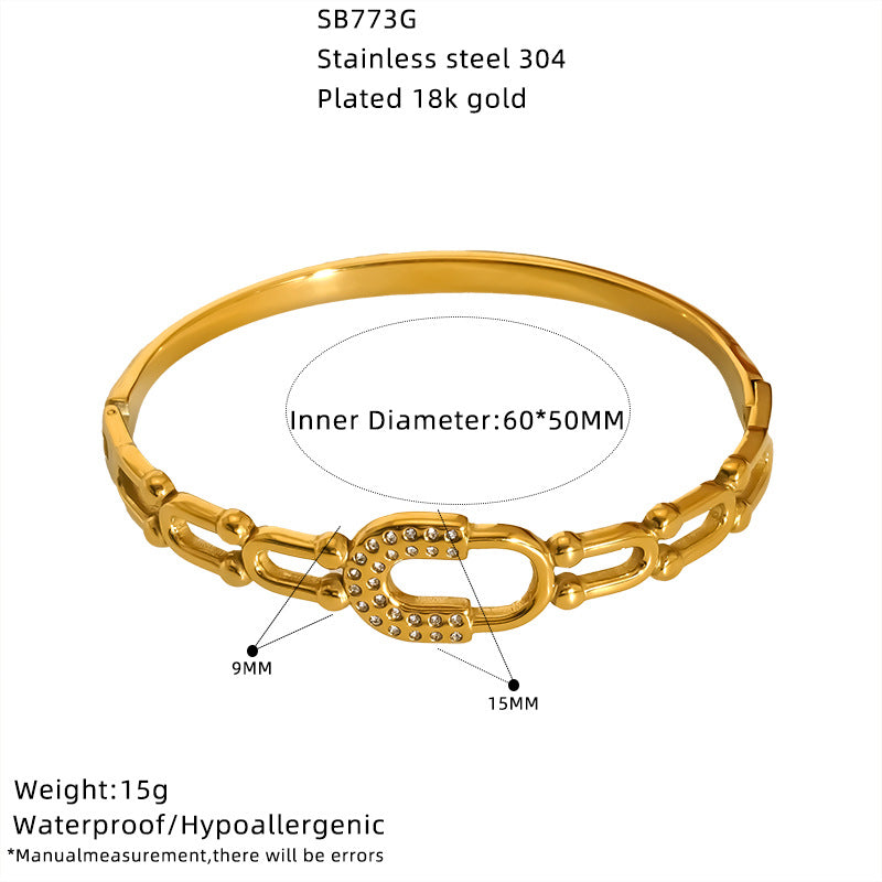 Wholesale zircon-studded clasp gold bracelet versatile stainless steel jewelry