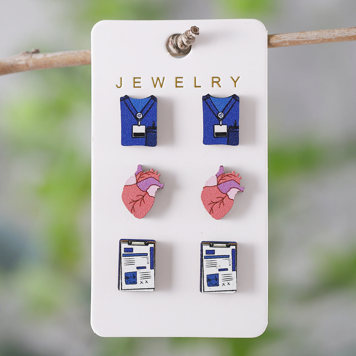 Wholesale Nurse' s Day Stethoscope Nurse Cute Heart and Lung Organs Wooden Earrings