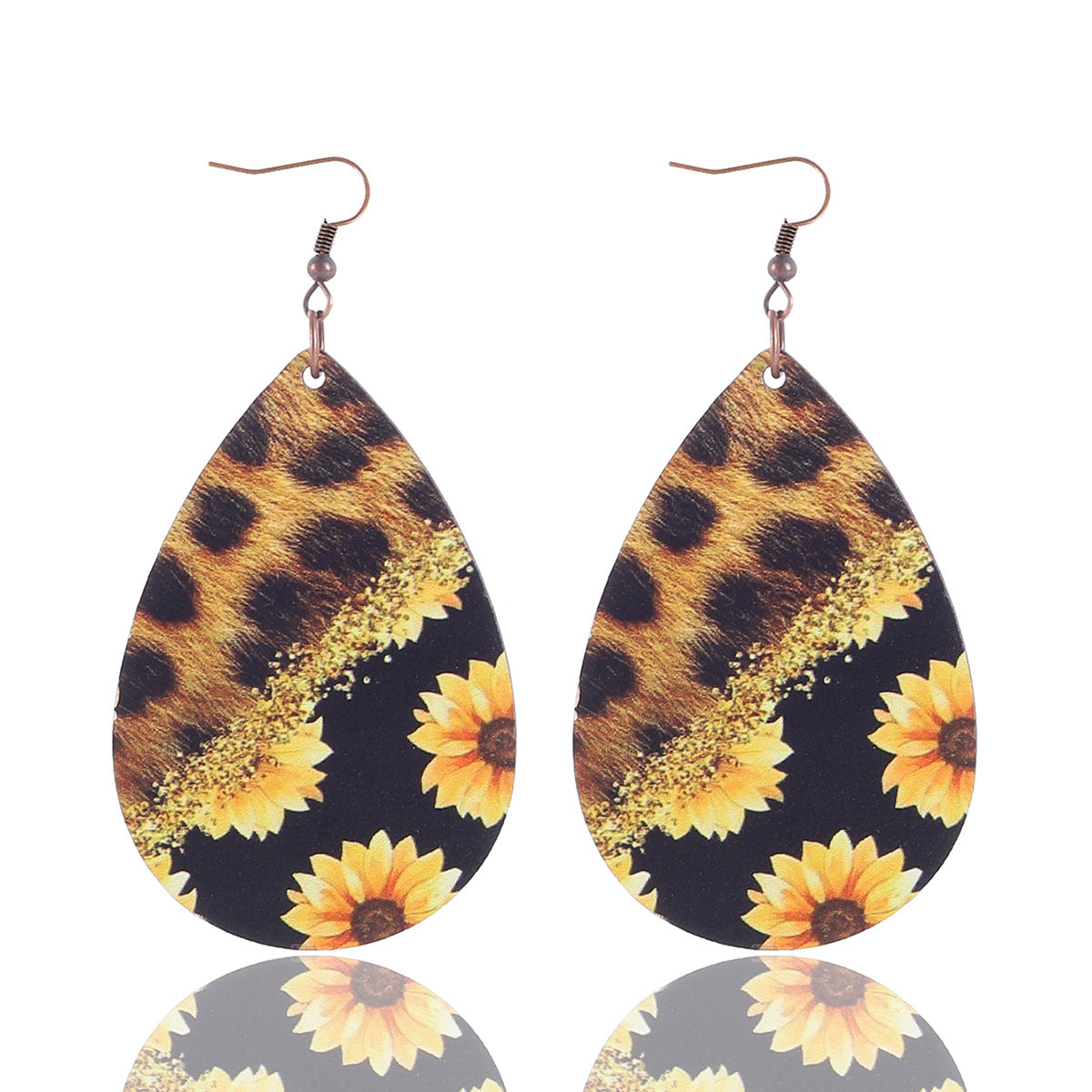 Pendientes de madera de vaca de girasol de forma de lágrima de lágrima al por mayor