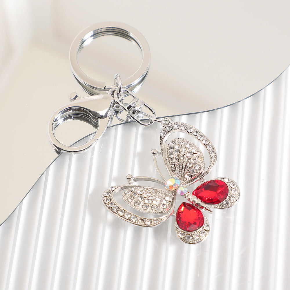 Wholesale Colorful diamond studded butterfly metal keychain