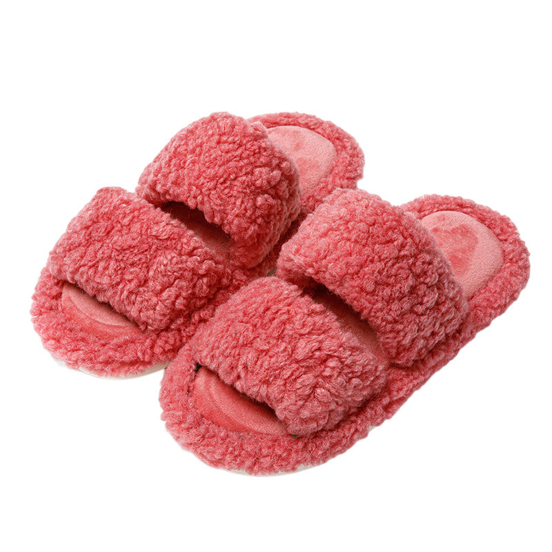 Wholesale Parallel Bar Curly Plush Cotton Slippers