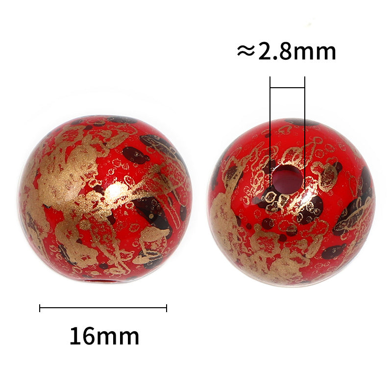 Wholesale 100pcs 16mm National Style Bronzing Beads Acrylic Straight Hole DIY Beads