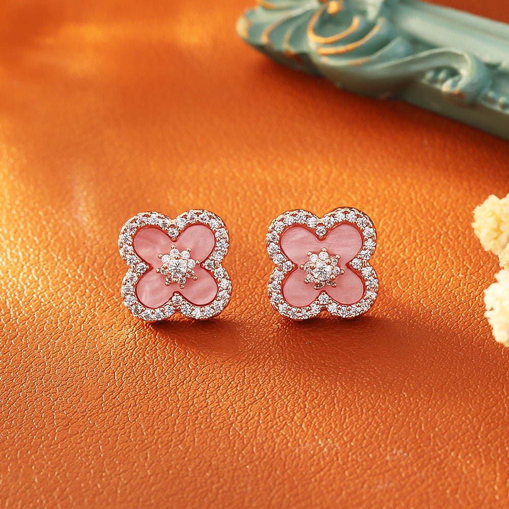 Wholesale Four leaf clover zircon sweet Blingbling Earrings