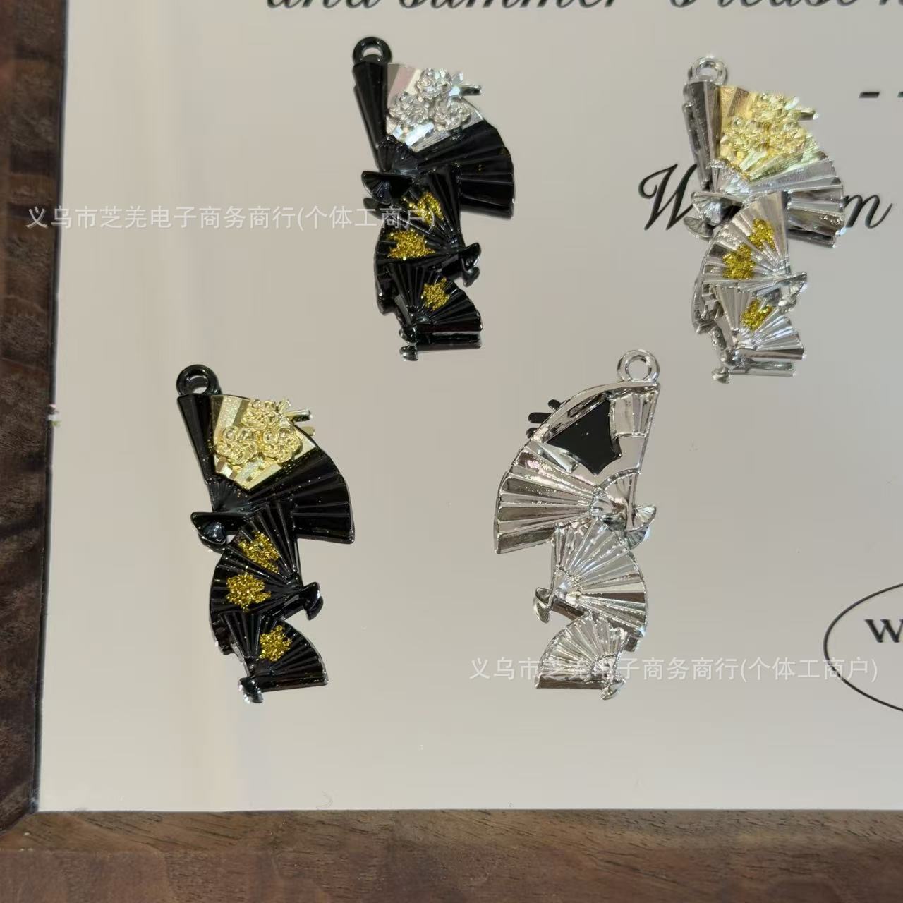 Wholesale 10pcs Zircon Sparkling Rose Three Fold Hanging Fan Hanging Hole Pendant