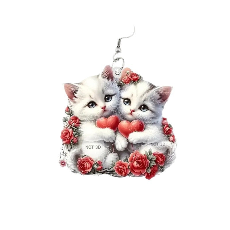 Wholesale Valentine' s Day Red and White Kitten Acrylic Earrings