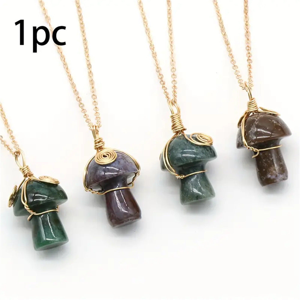 Wholesale Natural Crystal Stone Mushroom Necklace
